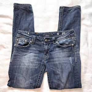 Miss Me Faded Blue/Distressed Cross Embroidered BackPocket Skinny Jeans-29